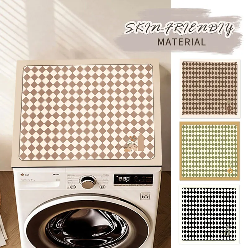 Washing Machine Cover Absorbent Washing Machine Dust Mats Retro Checkerboard Pattern Kitchen Sink Pads Dustproof Draining Mat Waterproof Cover Cloth