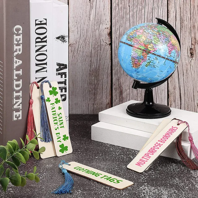 10/20/60pcs Blank Wood Bookmarks with Tassels 5