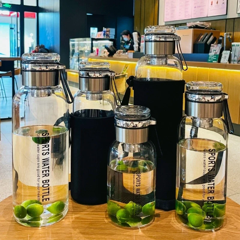 Large Capacity Glass Water Bottle Transparent Milk Juice Cup for Tour Outdoor Sports and Travel Leak Glass Bottle