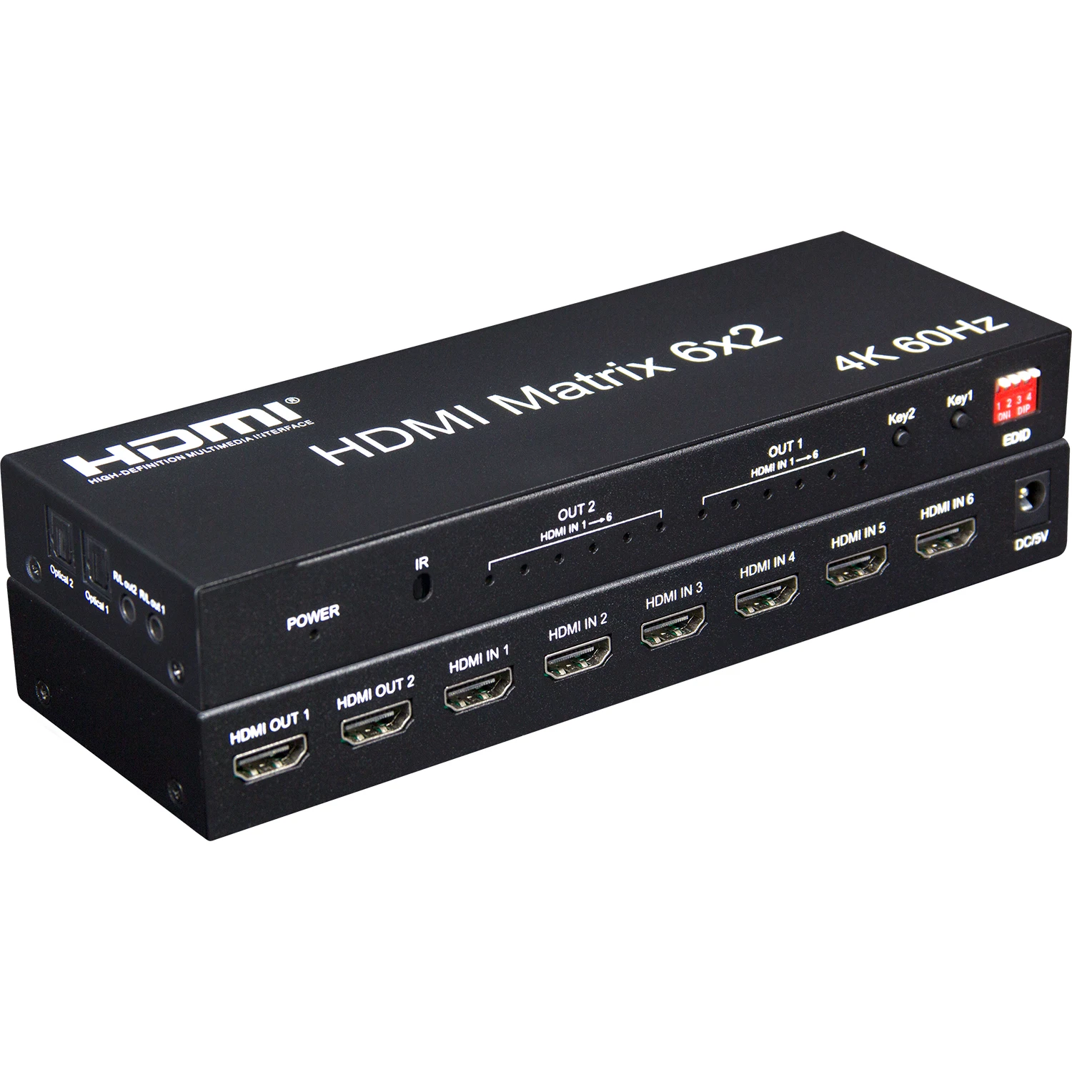 4K 60hz HDMI Matrix 4X2 with Audio HDMI 2.0 6X2 Matrix Switcher Switch 4 In 2 Out Splitter for PS4 Computer PC TV Dual Monitor