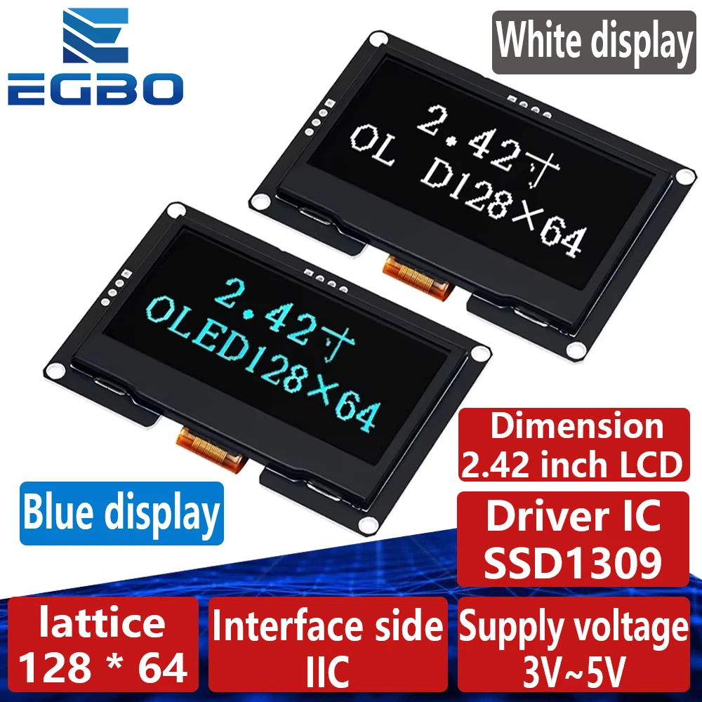 Module écran LCD OLED 0.91 Pouce 128x32 I2C Blanc 3.3V/5V Pour Amiga Gotek