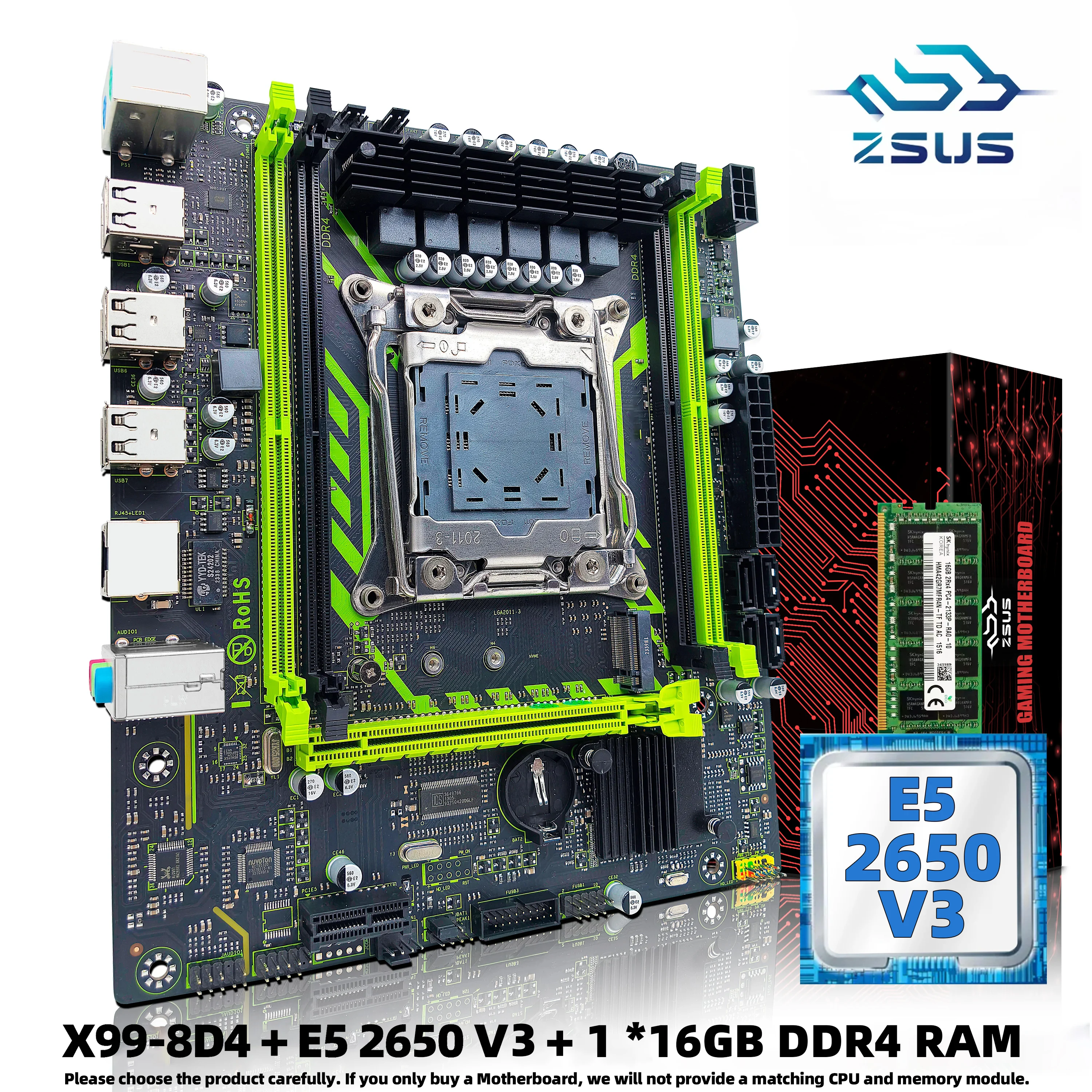 ZSUS X99-8D4 Motherboard Set Kit With LGA2011-3 Xeon E5 2650 V3