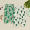 Summer Infant Baby Girl Boy Sleeveless Romper Casual Cactus Print Top Jumpsuit Pockets Overalls Clothes 1