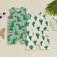 Summer Infant Baby Girl Boy Sleeveless Romper Casual Cactus Print Top Jumpsuit Pockets Overalls Clothes 1
