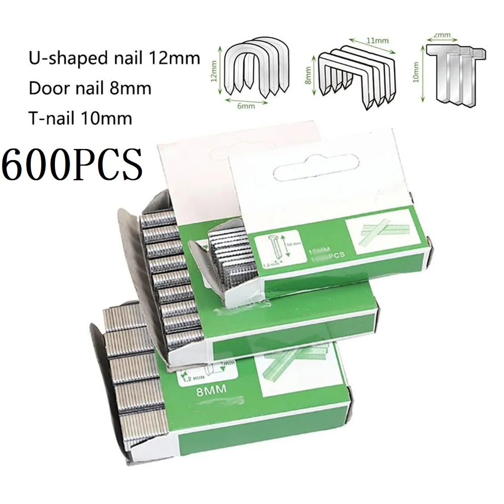 

600Pcs Stapler Nail Gun Staple U/Door/T Shaped Nail Shaped Stapler Heavy Duty For Wood Furniture Household DIY Home Gardening