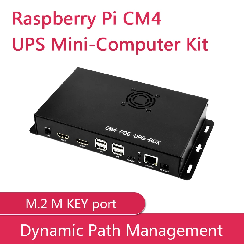 

PoE UPS Base Board/Mini-Computer Designed for Raspberry Pi Compute Module 4, Gigabit Ethernet, Dual HDMI, Quad USB2.0