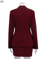 Oymimi Fashion Wine Red Two Piece Set For Women Elegant Long Sleeve Single Breasted Blazers And Slim Simple Mini Skirts Sets - Image 6