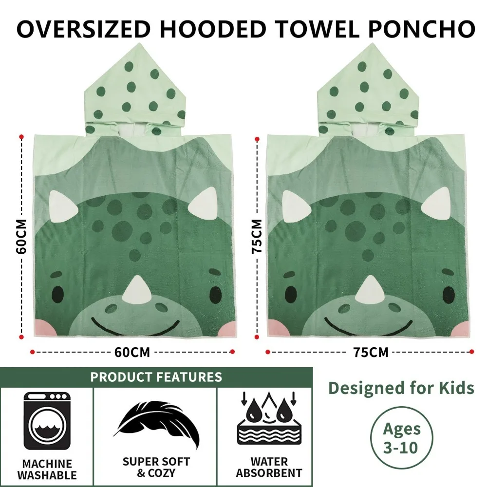 Kids Hooded Poncho Towel - 29.5"x59" Microfiber, Quick Dry, For Beach, Pool & Bath (Ages 3-10)