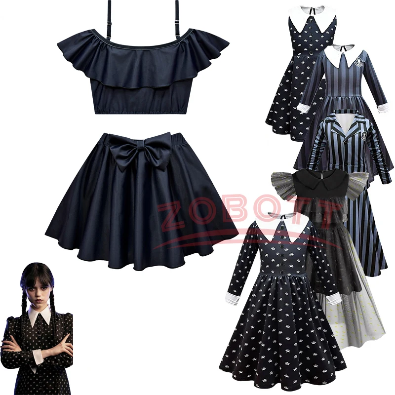 

Wednesday Addams Costume Girl Cosplay Dress Off Shoulder Swimsuit Dress Gothic Outfits