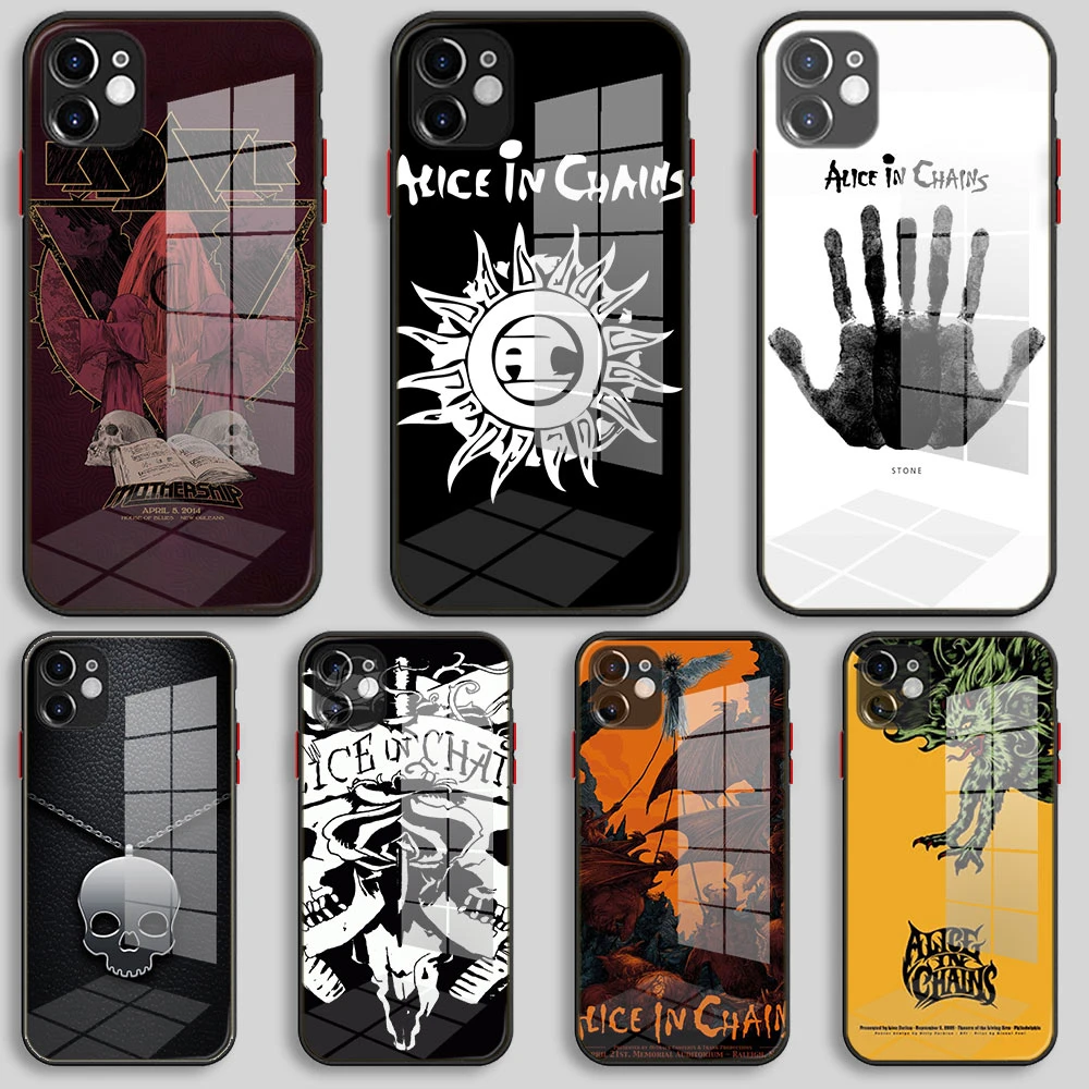 Black Silicone Glass Case For iPhone 13 12 11 Pro XS Max X XR 8 7 6 Plus SE 2020 S Mini Cover Alice In Chains iphone 11 phone case