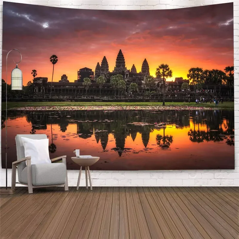 

Angkor Wat Temple Tapestry Wall Hanging Boho Room Decor Aesthetic Forest Tree Jungle Moon Large Tapestrie Decoration Home