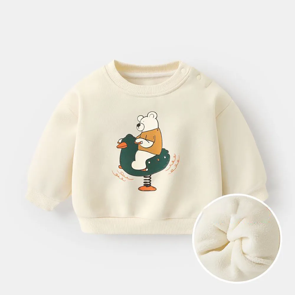 

Infant Casual Round Neck Fleece Hoodies Thick Warm Long Sleeve Pullover Boys Girls Tops Fashion Cartoon Cute Children's Clothes