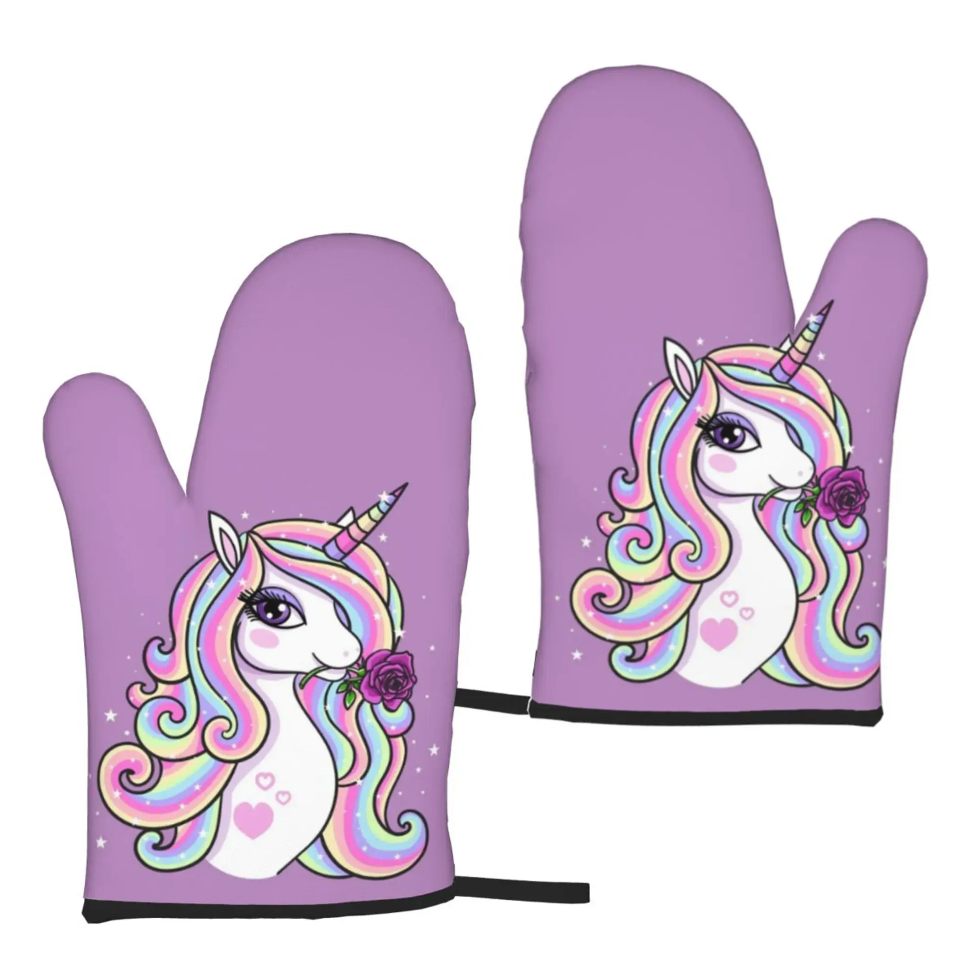 

Girly Unicorn Purple Oven Mitts 2pc Heat Resistant Gloves Kitchen Decor Heat Resistant Pot Holders Set for Cooking Baking BBQ