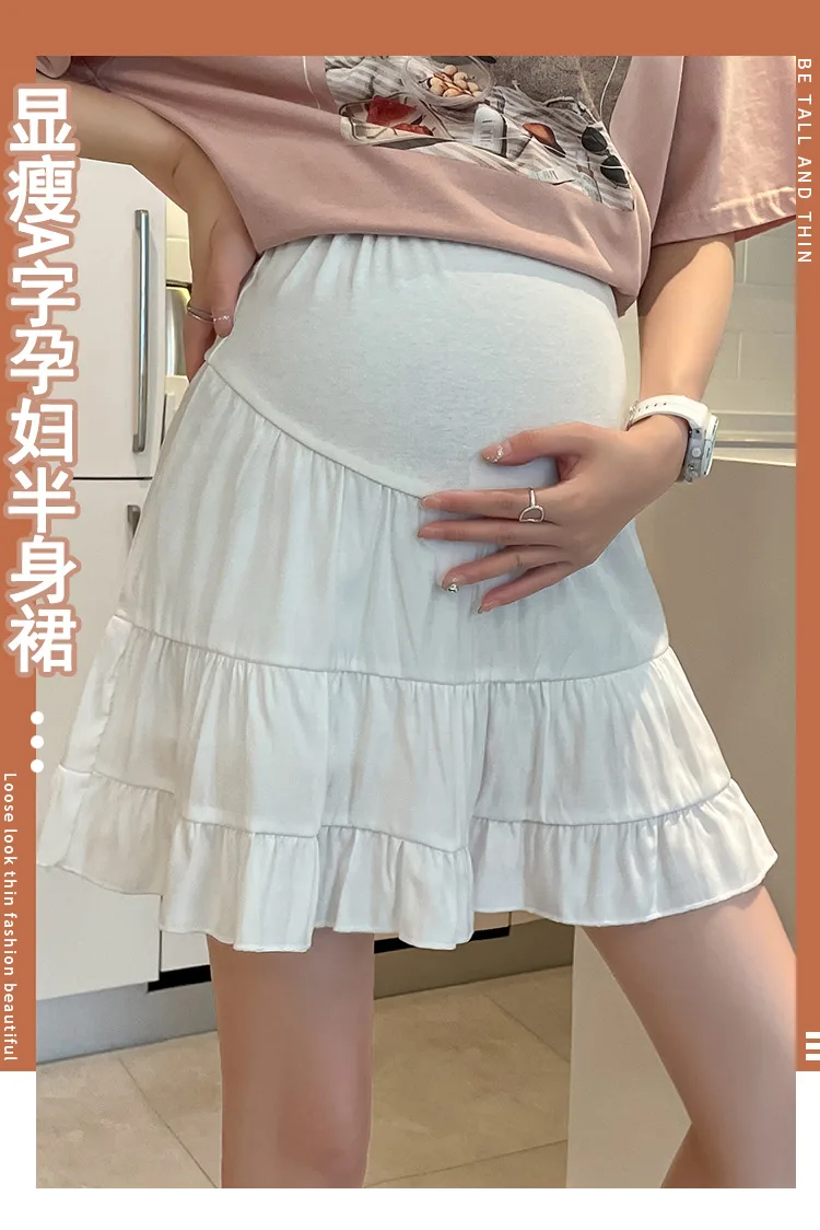 Maternity Skirt Summer Breathable Pleated Simple Korean Style Chiffon Above Knee Mini Temperament Versatile Pregnancy