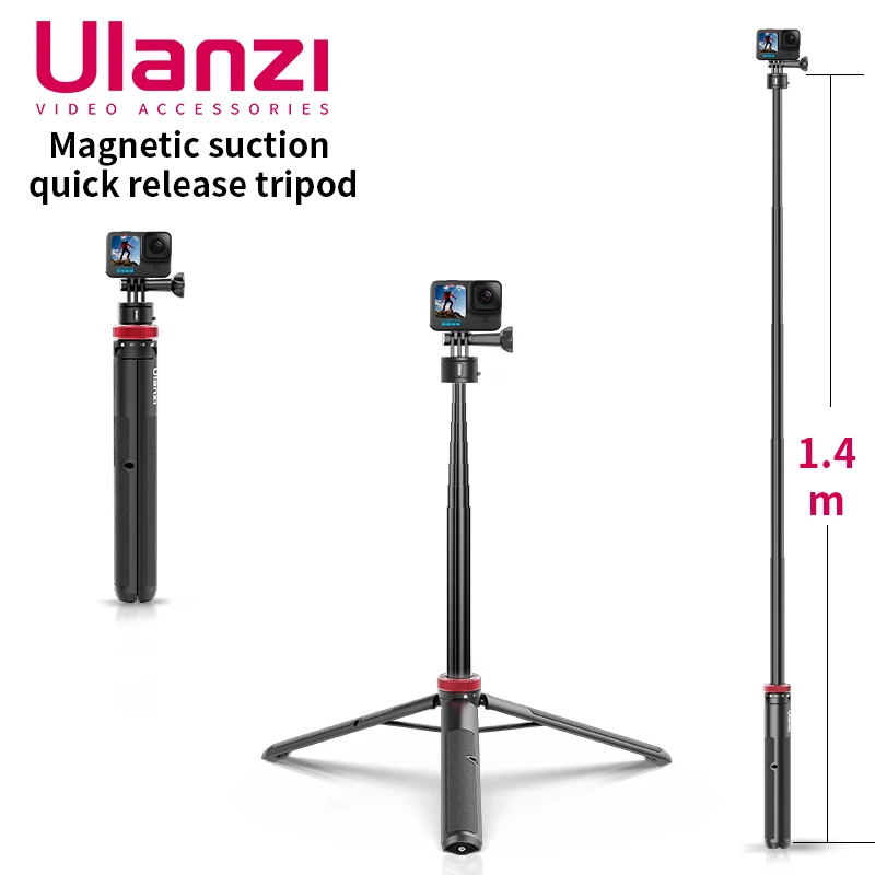 

Ulanzi Go Quick II 1.4M Extendable Tripod for GoPro Hero 12/11/10/9/8/7/6/5 Insta360 Magnetic Quick Release Tripod Accessories