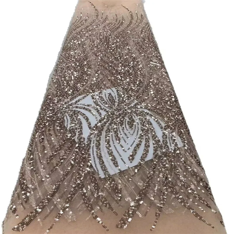 

Pink Sequins Latest African Lace Fabric 2023 High Quality Embroidery For Women Brocade White Mesh Lace Fabrics Nigerian 5 Yards