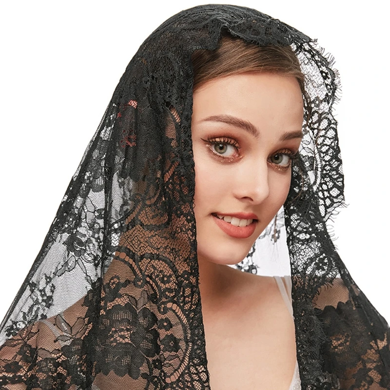 Lace Mantilla Catholic Veil Floral Pattern Soft Comfortable Head Coverings for Women Latin Mass Veils bridal veil catholic church veil