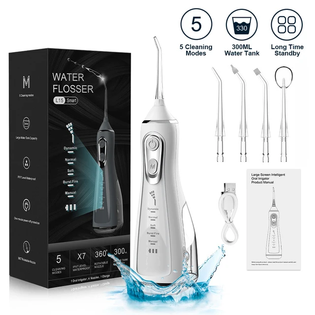 Oral Irrigator 40-140PSI Tooth Scaler 5 Speed Water Flosser Rechargeable Dental Water Jet 300ML IPX6 Waterproof Teeth Cleaner 1