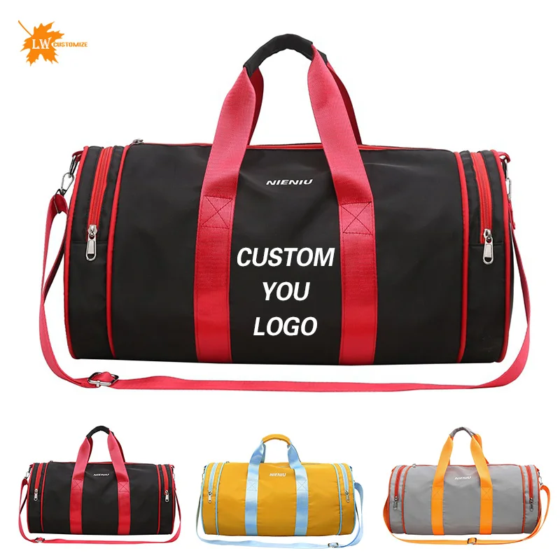 fitness bag large capacity dry wet separation cylinder travel luggage bag printed with name pattern