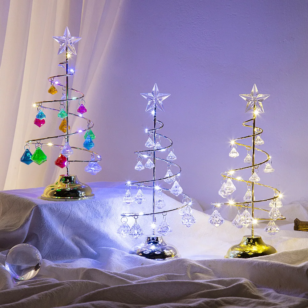 

Christmas Plated Iron Tree LED Lighted Crystal Christmas Tree Crystal Table Ornament Night Light Christmas Decoration Gifts