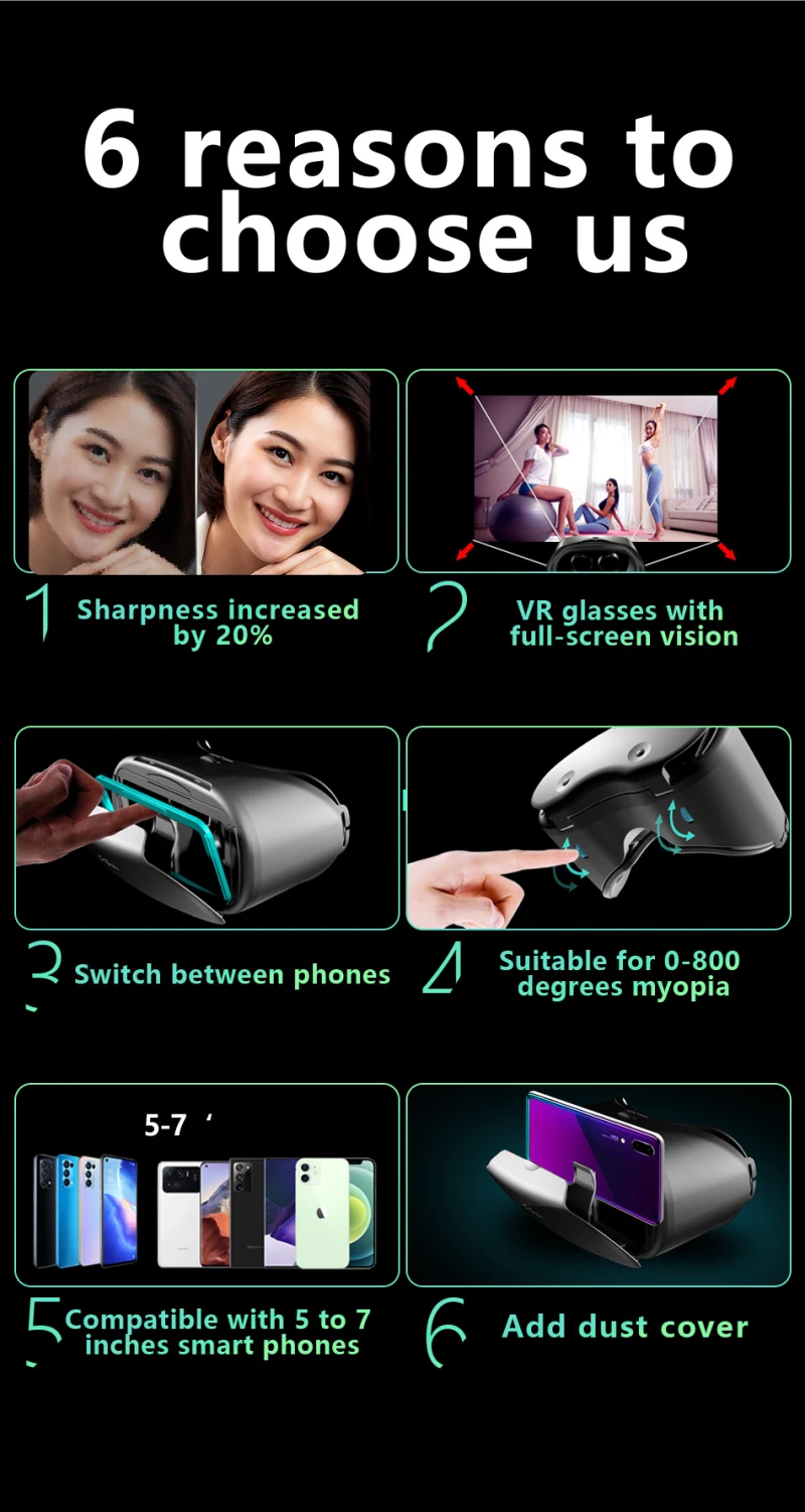 VRGPRO X7 VR Glasses Universal Full Screen Virtual Reality Glasses For Mobile Games 360 HD Movies Compatible With 5-7 Smartphone