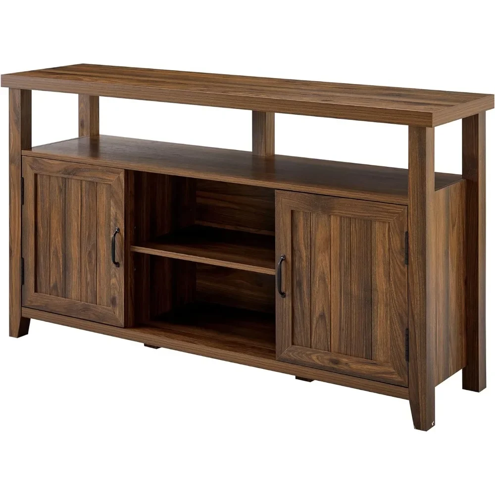 Walker Edison Kent Modern Rustic Grooved Door Tall Stand for TVs up to 65 Inches, 58 Inch, Dark Walnut 4