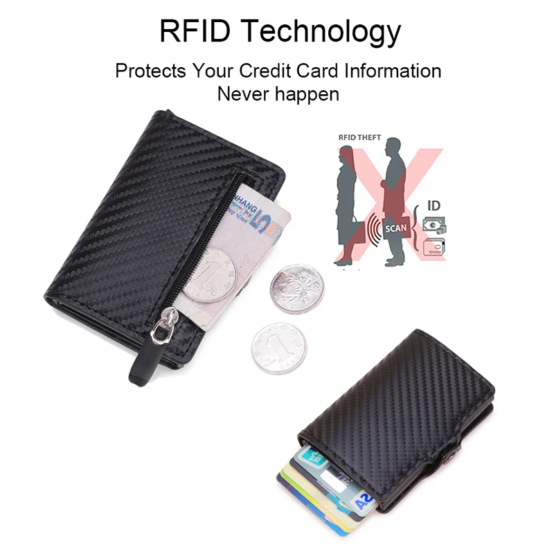 Carbon Fiber Wallet Leather Wallet Credit Card Holder Card Wallet Carbon Fiber Rfid Blocking Protection Men id Credit Card Holder Wallet Leather Metal Business Bank CreditCard Cardholder Case