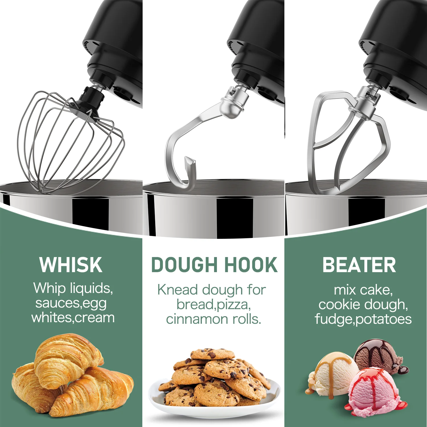 GQF-SM1509 Stand Mixer 4.5L 1000W Copper and Aluminum Motor ABS Plastic Shell Chef Machine With Whisk for Kneading Dough