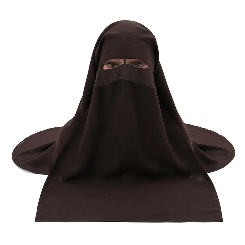H225 Three Layers Chiffon Fabric Niqab Tie back Face Mask Cover Muslim Hijab Scarf Headscarf Turban Cap Bonnet 4
