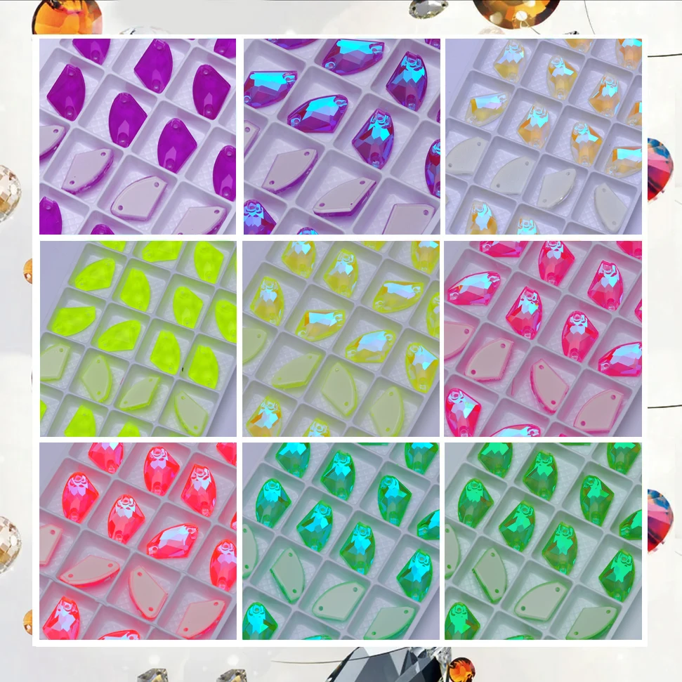 Galaktische Neonkanten mit Fasen, K9-Glas-Nähsteine, flache Rückseite, DIY-Handwerk, zum Aufnähen von Strasssteinen für Kleidungsstücke, Kleidern, Kleidern, Taschen – Detail 1