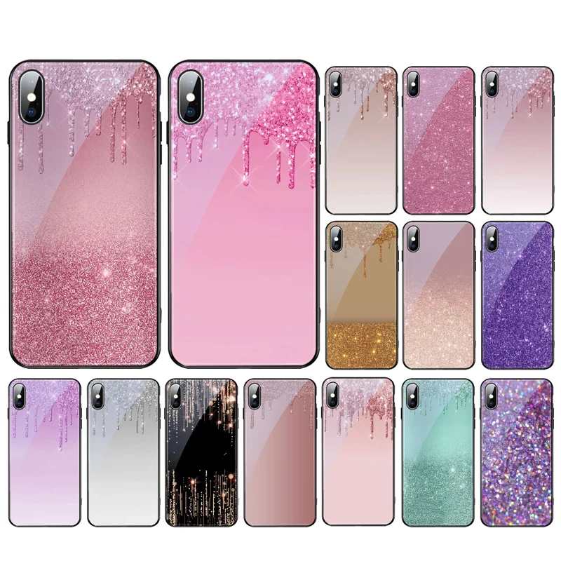 

Rose Gold Gripping Glitter Glass phone case For Samsung Galaxy S23 S22 S21 S20 Ultra S20 S22 S21 S20FE A52 A33 A13 A32