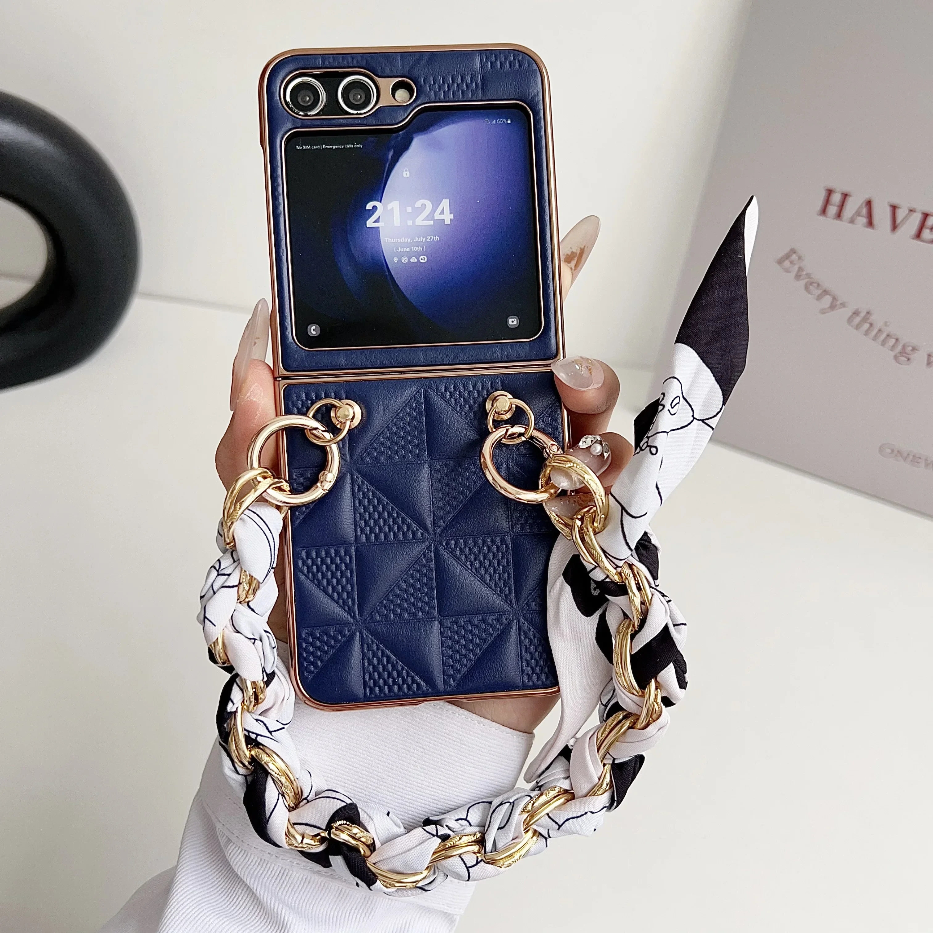 Coque de téléphone en cuir à treillis galvanisé de luxe pour Samsung Galaxy Z Flod 6 5 4 3 5G, étui de protection antichoc à la mode_voghion.com