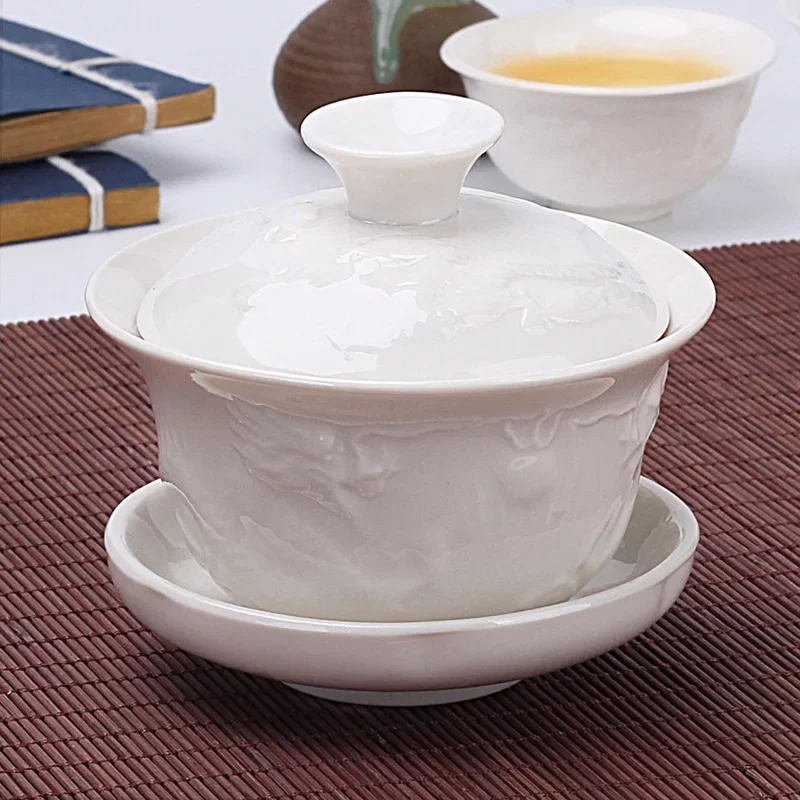 Chinese Traditional Gai Wan Tea Set Bone China Tea Sets Dehua Gaiwan Porcelain Pot Set For Travel Beautiful And Easy Kettle