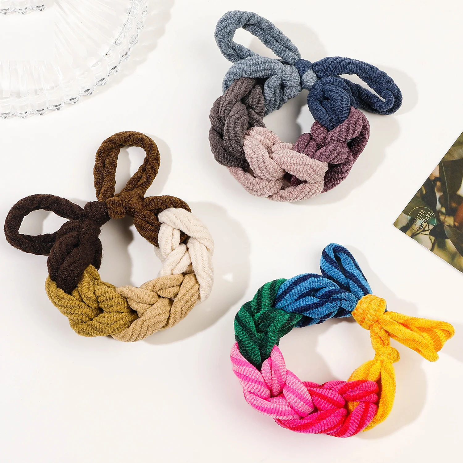 Neues Design Bogen Haargummis Band Buntes handgewebtes Haarseil für Frauen Hochelastische Haargummis Haarband Pferdeschwanz Haarschmuck – Detail 4