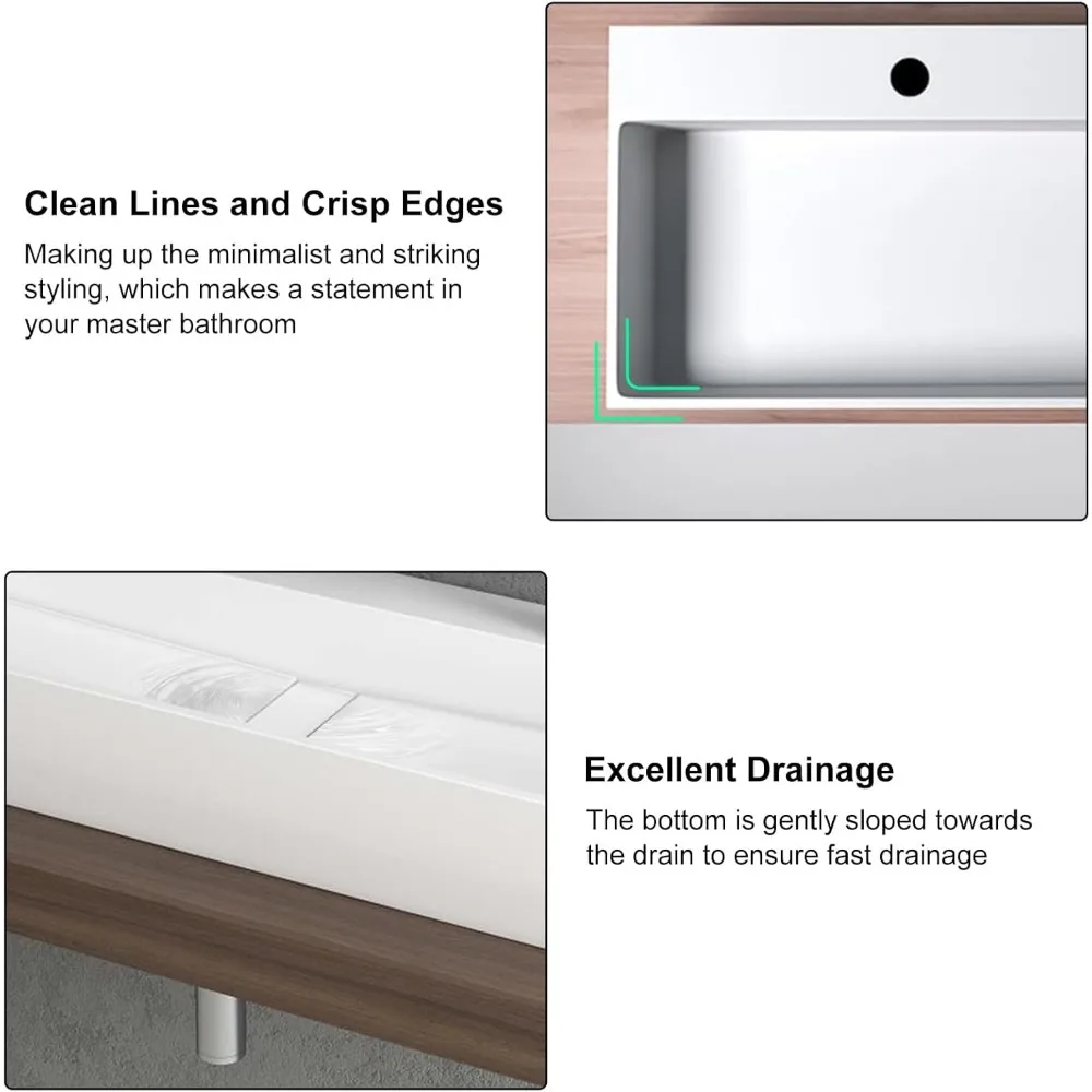 47'' Bathroom Sink Double-Bowl Wall Mounted Trough Floating Sink in Matte White Washhand Stand Sinks Furniture Fixture Home 4