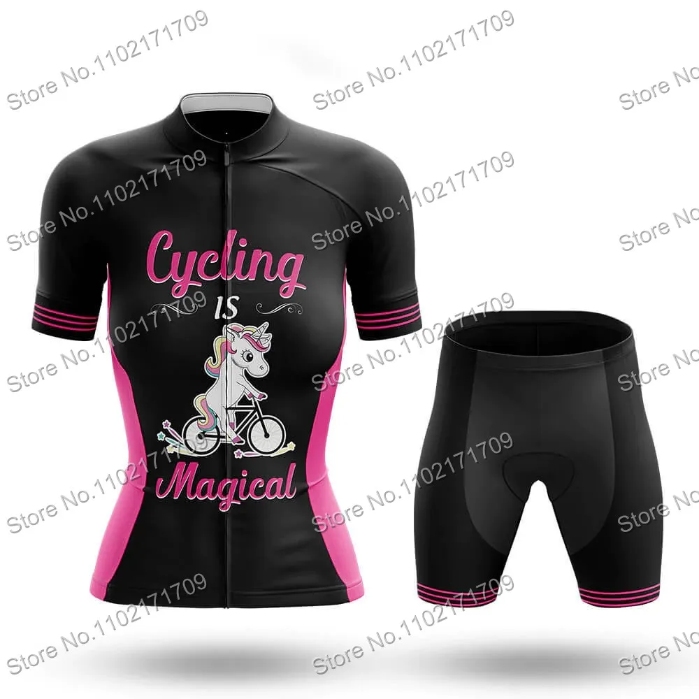 Stay Magical Unicorn Womens Cycling Jersey Set Unicorn Power Funny Cycling Jersey Set Womens Road Bike Shirts Suit MTB Ropa