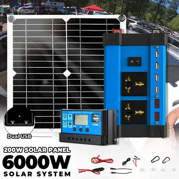 6000W อินเวอร์เตอร์พลังงานแสงอาทิตย์ชุด 30A Controller 5V แผงพลังงานแสงอาทิตย์โทรศัพท์สมาร์ทชาร์จ Camping Home ระบบพลังงานแสงอาทิตย์สําหรับ Home RV 1