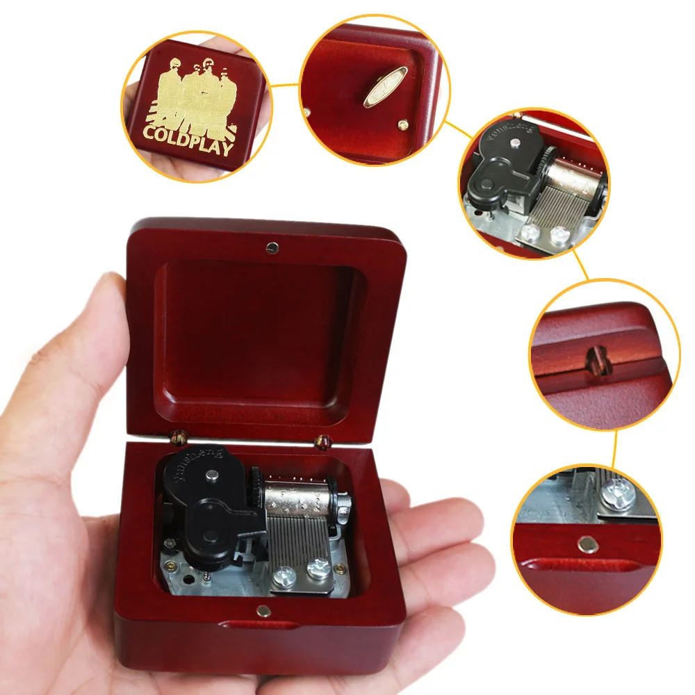 SOFTALK Coldplay-yellow Solid Wood Wine Red Theme Music Box Birthday Christmas Valentine's Day Gifts for girlfriend,music box