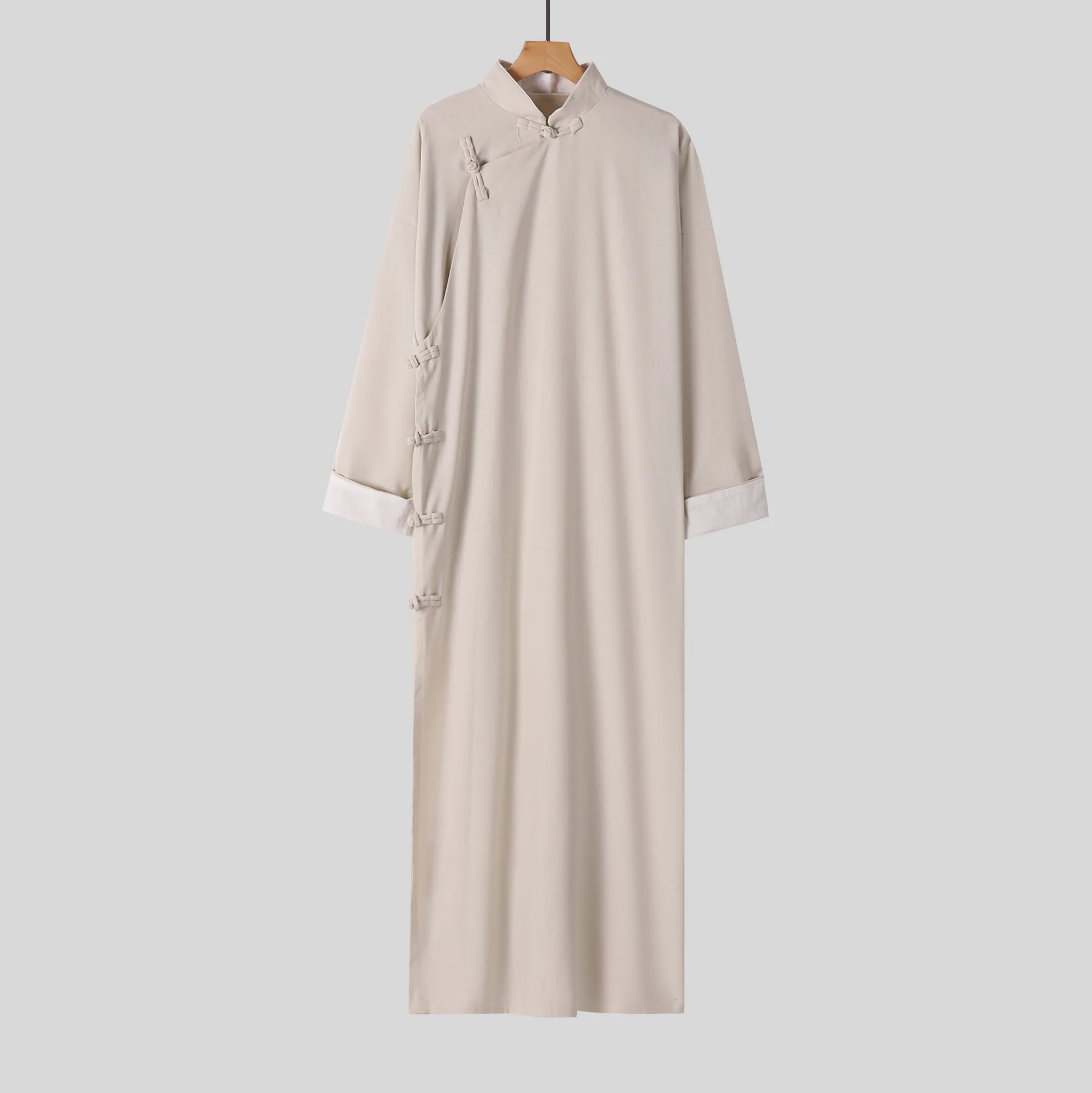 Traditional Chinese Style Dress for Men Cheongsam Hanfu Linen Long Robes Zen Tea Kungfu Tangsuit Performance Cross Talk Costume
