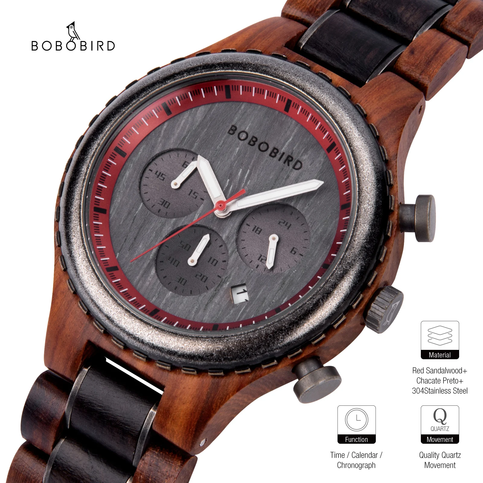 

Men's Watches Wood Male Watch For Men Luxury Quartz Stopwatch Chronograph Wristwatches relogio masculino Male Timepieces Custom