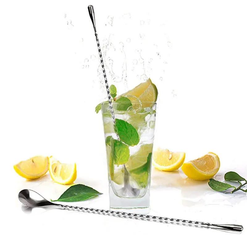 30/40cm Mixing Cocktail Spoon 30/40cm Bar Teadrop Spoon Stir Spiral Pattern Stainless Steel Bartender Tools Bar Tool