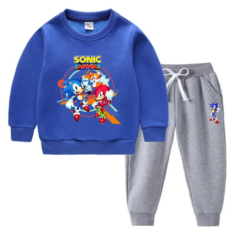 

2023 Sonic Children's Sweater Suit Foreign Style New Fashion Plush Fleece Thick Warm Winter Long-sleeved Suit