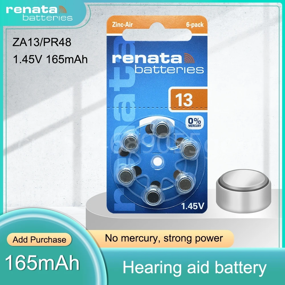Renata Nuove Batterie Per Apparecchi Acustici Mini Batteria Per Apparecchi Acustici A13 13A 13 P13 Pr48 60 Pezzi Batteria Zinco-Aria