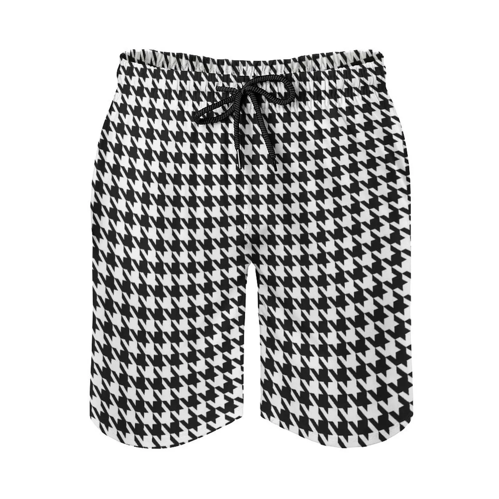 Summer Board Shorts Black White Houndstooth Sports Fitness Retro Print Board Short Pants Vintage Quick Dry Swimming Trunks 3