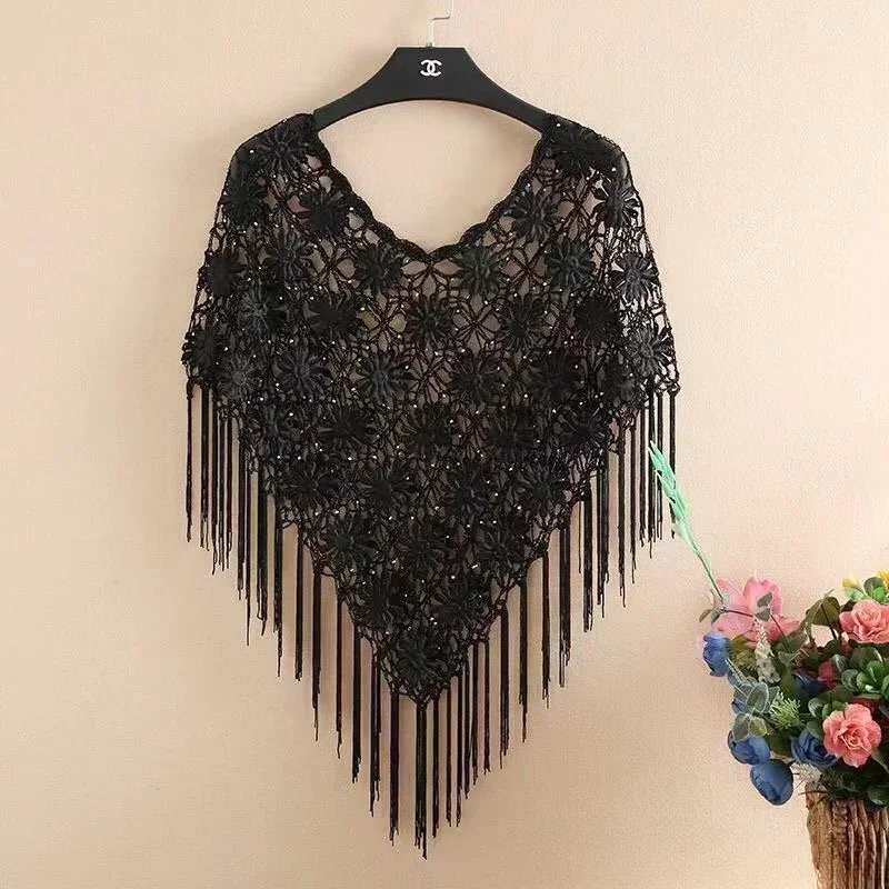 Fashion Trend Shawl Women's Hollow Summer Skirt with Dress Cape Top Loose Handmade Crochet Knitted Blouse Waistcoat