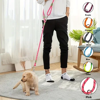 Adjustable Hands-Free Dog Leash, Suitable for Hiking, Walking, Running - Reflective, Comfortable Elastic Leash, Available in Various Colors (Orange, Pink, Black, Blue, Purple) - Durable Polyester Fiber, Machine Washable, Hiking Accessories