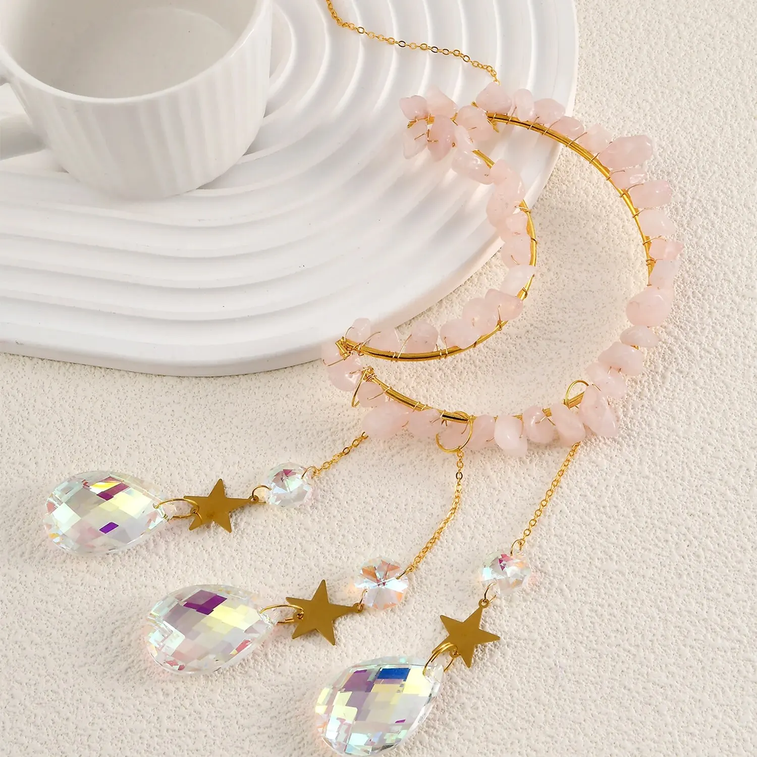Crystal Pendant Natural Crystal Pendant Moon Chime Crystal Pendant Chime Wedding Party Decorations
