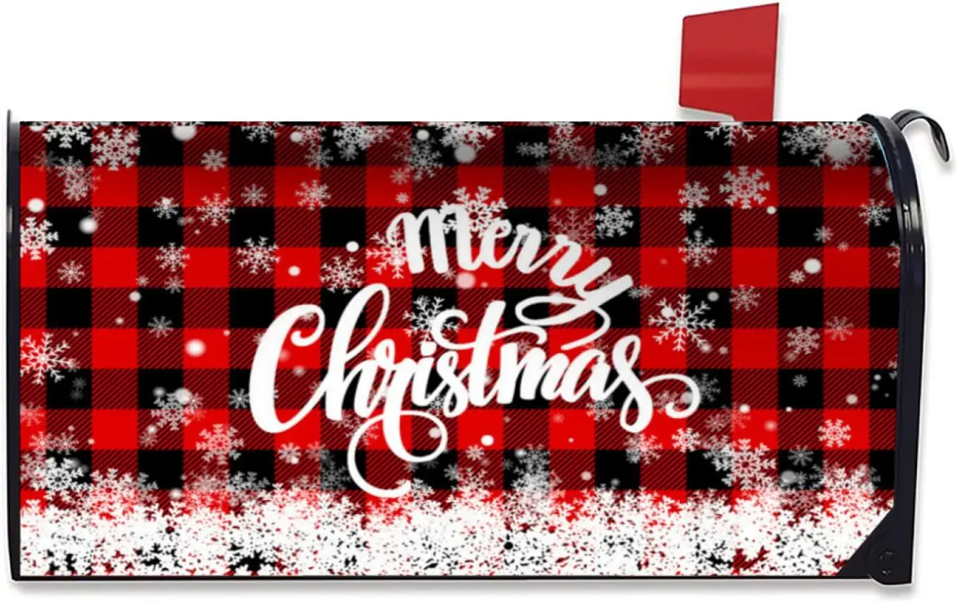 

Merry Christmas Mailbox Cover Magnetic Standard Winter Snowflake Decorative Christmas Large Mailbox Wraps Post Letter Box