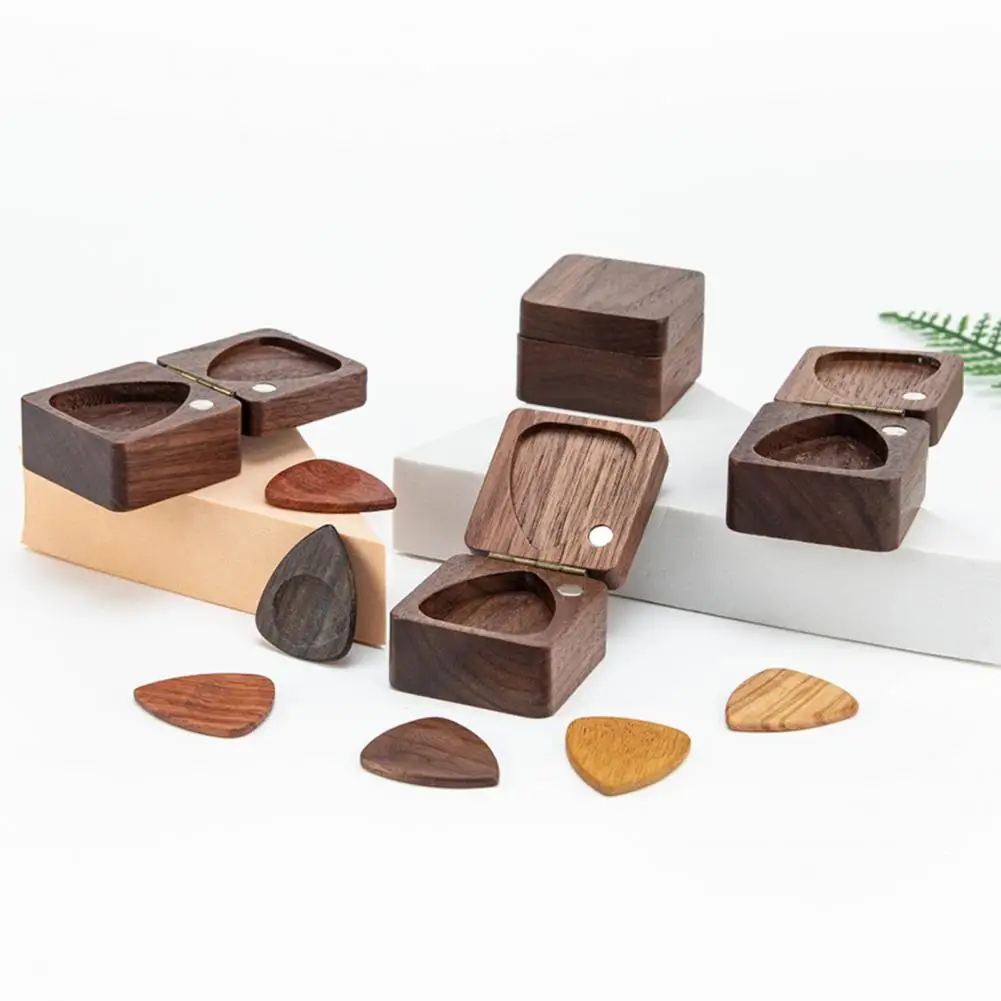 Guitar Picks Box with Guitar Picks Wooden Storage Box Lightweight Portable Handcrafted Guitar Picks Storage Container