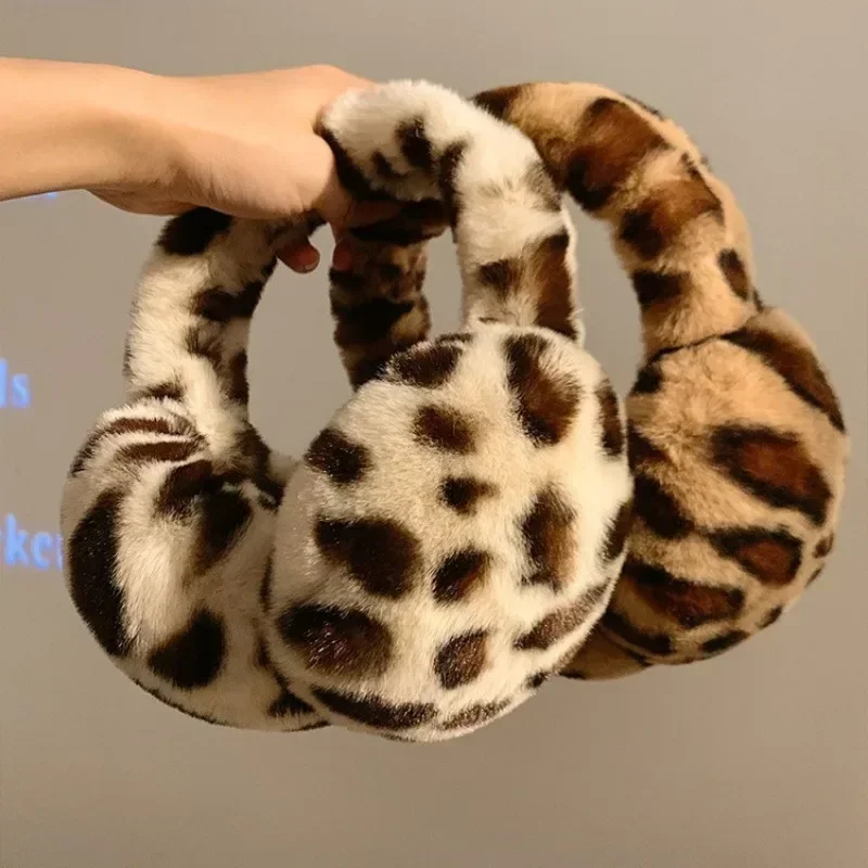 Women Fur Leopard Earmuffs Winter Thickened Warm Y2k Japanese JK Ear Cover Protection Cycling Earbags Y2k Accessories